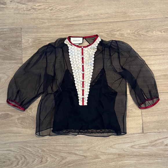 Gucci sheer lace front blouse